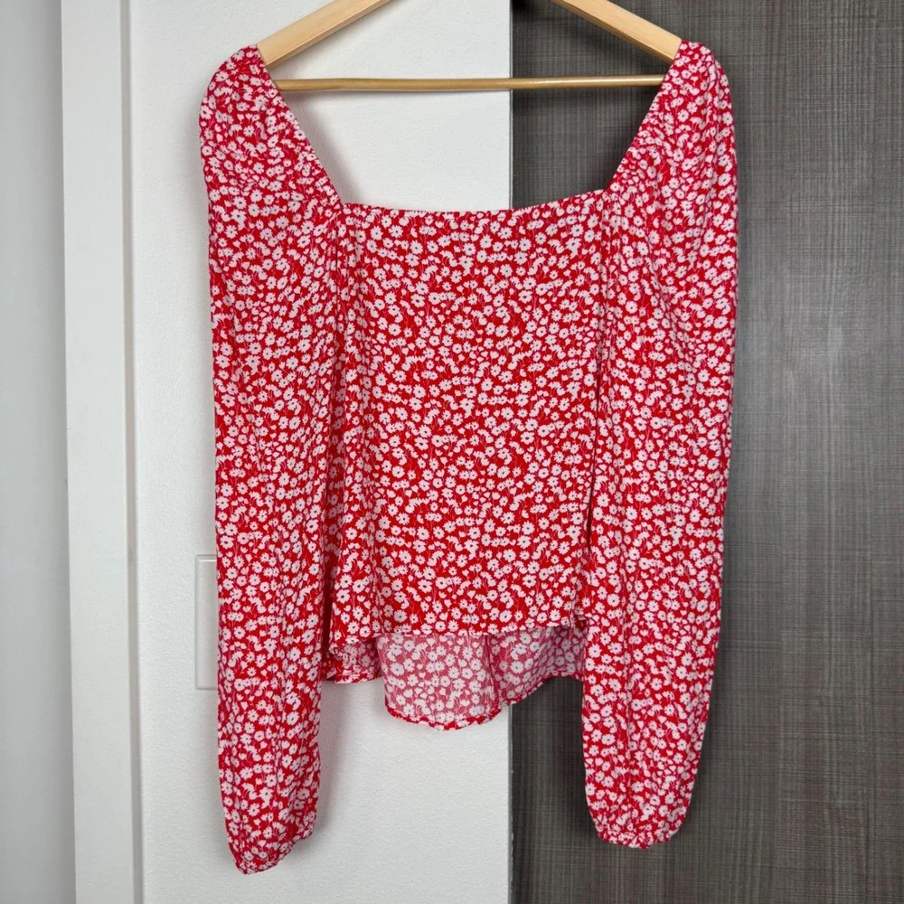 Boden Red Ditsy Floral Sweetheart Printed Square Neck Top‎ Blouse Size 6